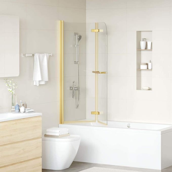 vidaXL - Douche - Omheining - Transparant - en - Goud - 95 - x - 140 - cm