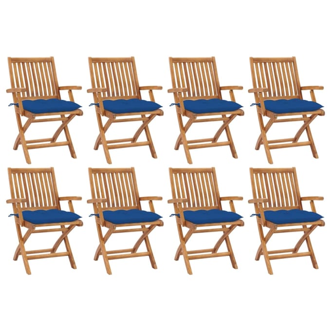 vidaXL - Opklapbare - stoelen - met - kussens, - 8 - stuks, - massief - teakhout