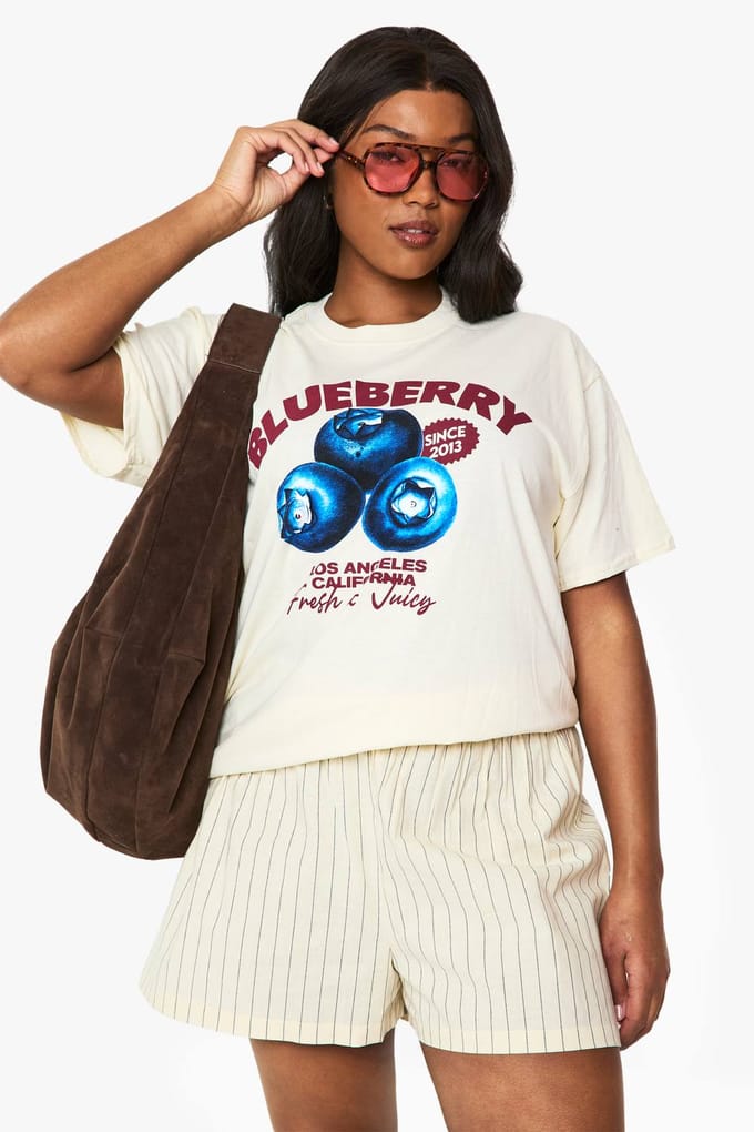 boohoo Dames Plus gestreepte linnen-look short | Ecru | Maat: 46