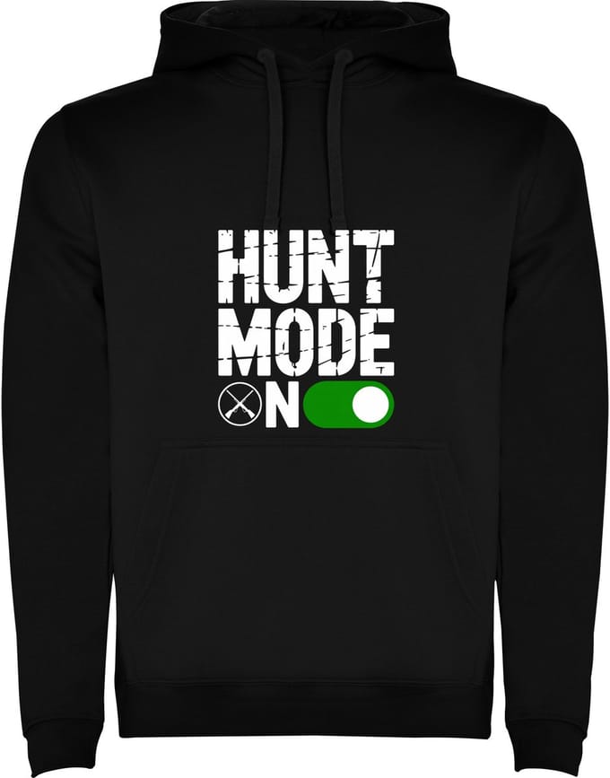 Zwarte Hoodie Hunt Mode On - Jagers Modus Aan - Humor Maat M