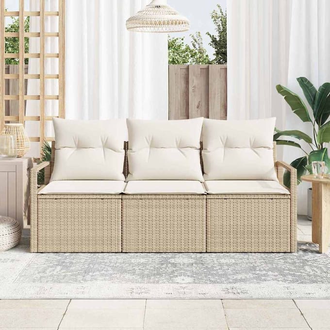 vidaXL - Tuinbank - Set - 3 - st - Beige - en - Wit - poly - rattan