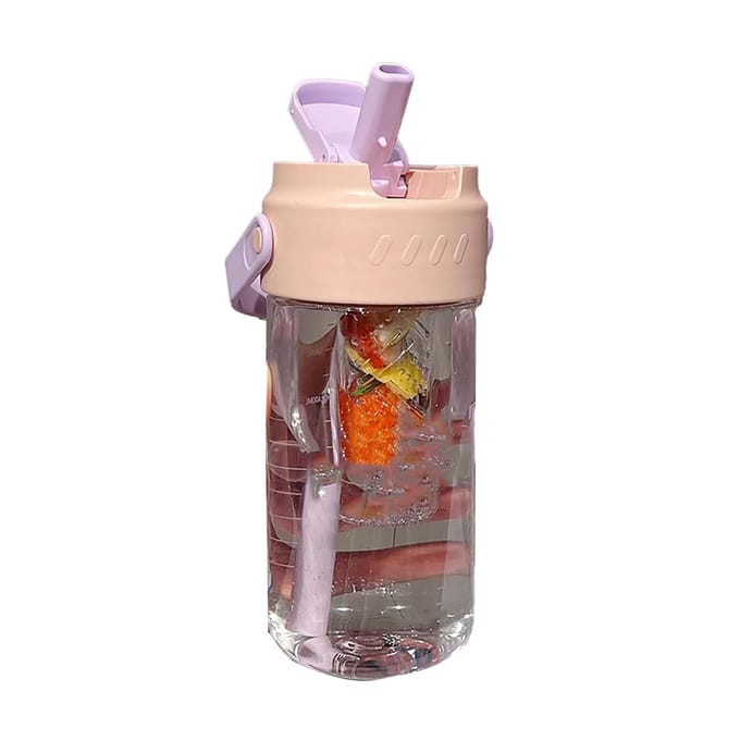Stro Waterfles Ingebouwd Thee-ei met Handvat PC 700ml Mooie Leuke Strofles voor Meisjes Pink beige