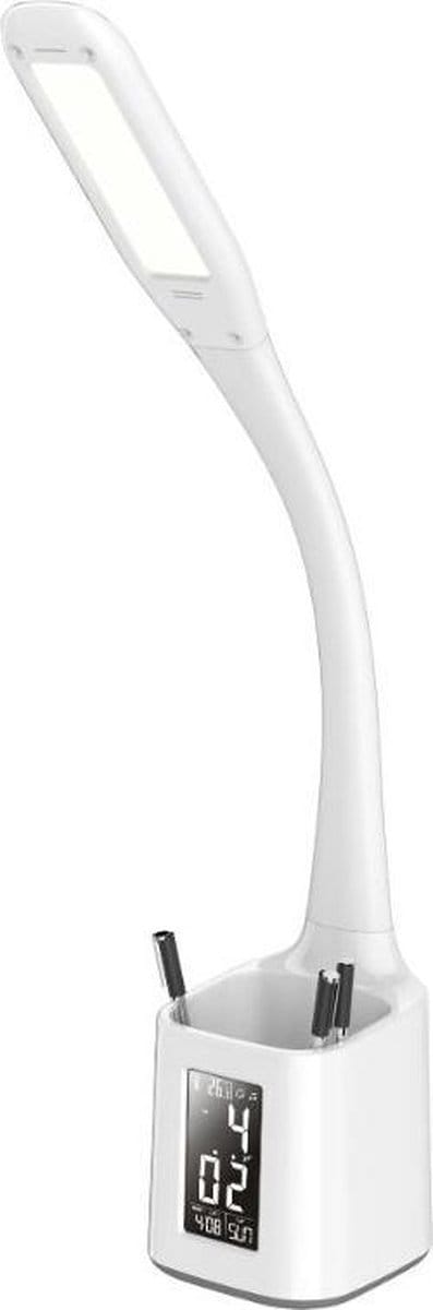 PLATINET PDLU6 LED bureaulamp 7W met display klok en temperatuur - pennenbakje - koudwit, wit