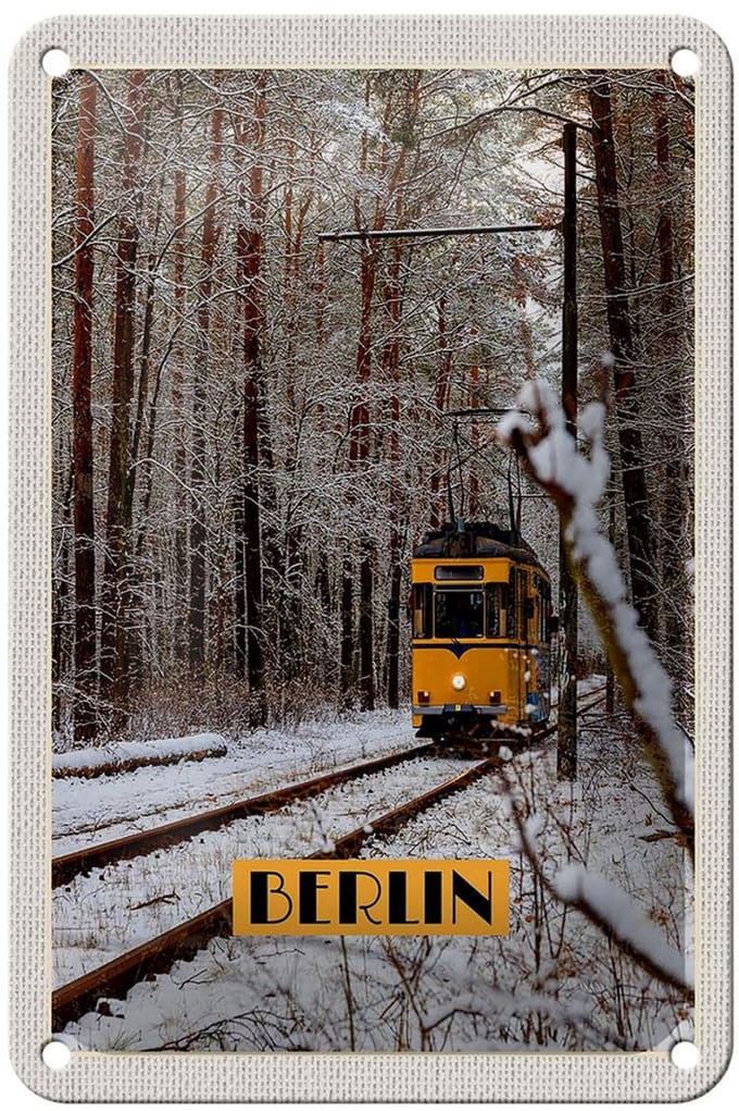 Blechschild Reise 12x18cm Berlin Deutschland Schnee Reise Schild