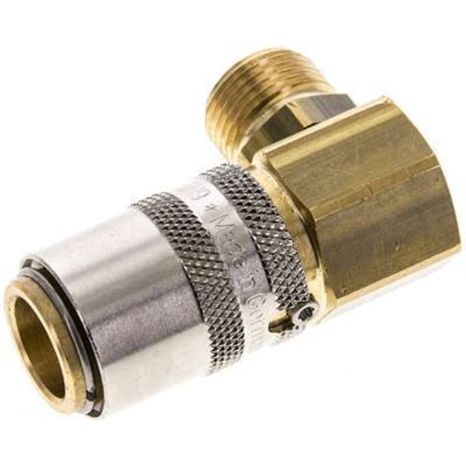 Messing DN 9 Tempereerkoppeling Snelkoppeling G 3/8 inch Buitendraad Loskoppelbeveiliging 90-deg