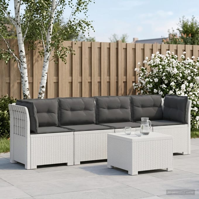 vidaXL - 4-Zits - Tuin - Sofa - met - Kussens - Rieten - Look - PP - Wit