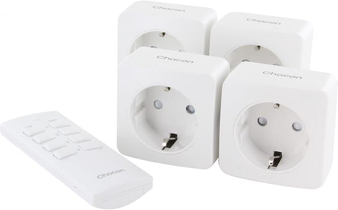 Chacon – Set van 4 aan/uit mini-stopcontacten en 4-kanaals afstandsbediening
