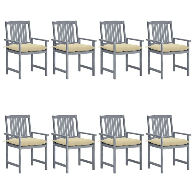 vidaXL - Tuinstoelen - 8 - st - met - kussens - massief - acaciahout - grijs
