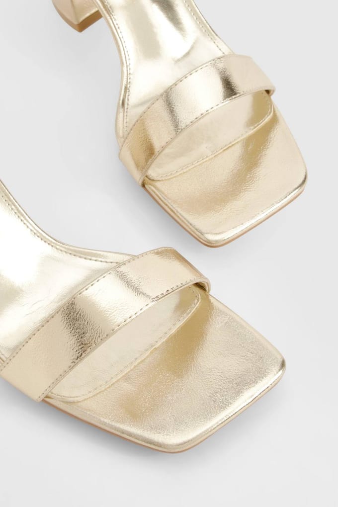 boohoo Dames Square Toe Block Heel Two Part Heels | Goud | Maat: 38