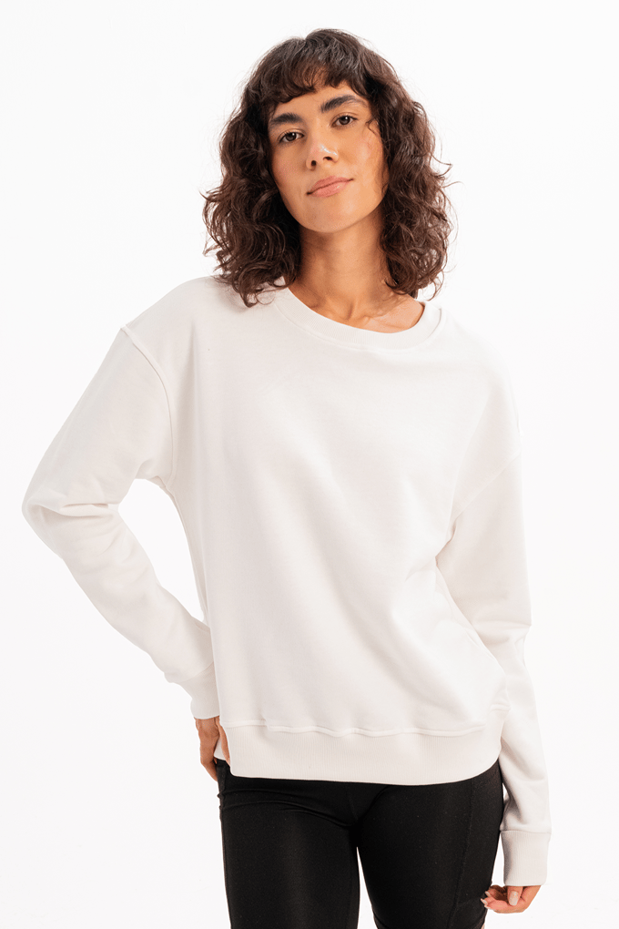 JUSTEVER Crew Neck Basic Pattern Ecru Dames Sweatshirt Trainingspak Top - Aura