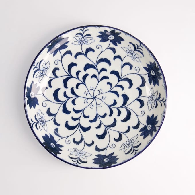 Tokyo Design Studio - Tokyo Blue Botan - Ontbijtbord - Blauw/Wit - 21,5 x 3,4 cm