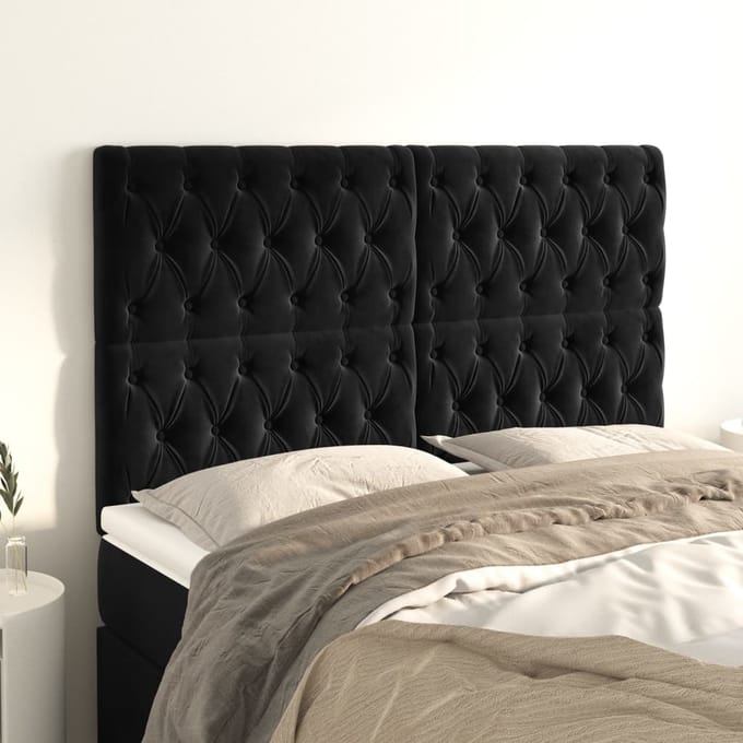 vidaXL - Hoofdbord - zwart - 144x7x118/128 - cm - fluweel