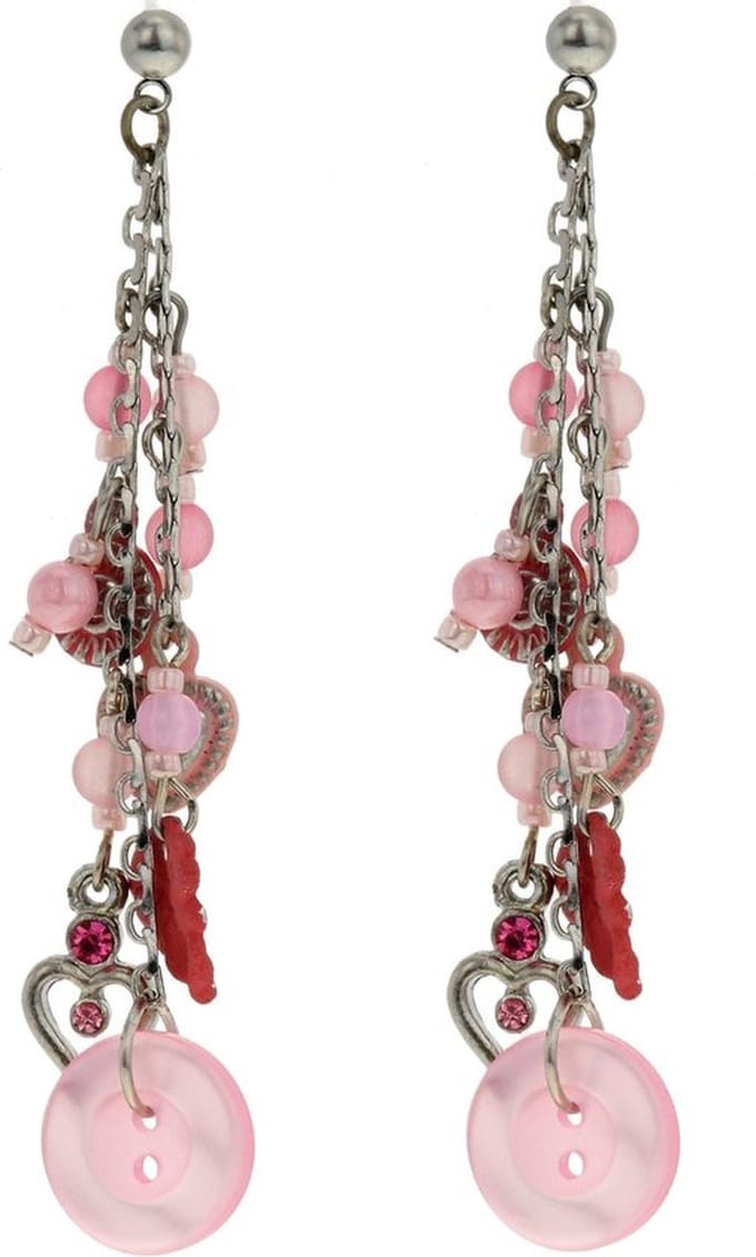 Behave - Oorhangers dames - Speelse retro look - Roze met hangertjes