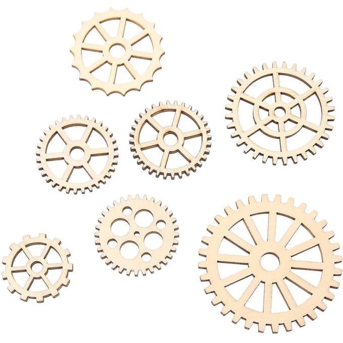 120 stuks houten tandwielversieringen, delicate lichtgewicht tandwieldecoratie, houten plakornament beige