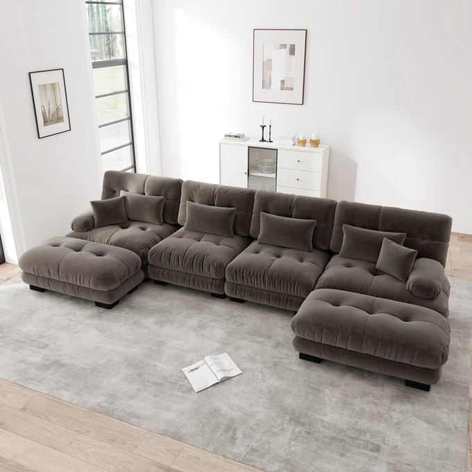 MODFU Modulaire Hoekbank - U-Vorm - Verplaatsbare Ottoman - Vintage Chenille - Bruin