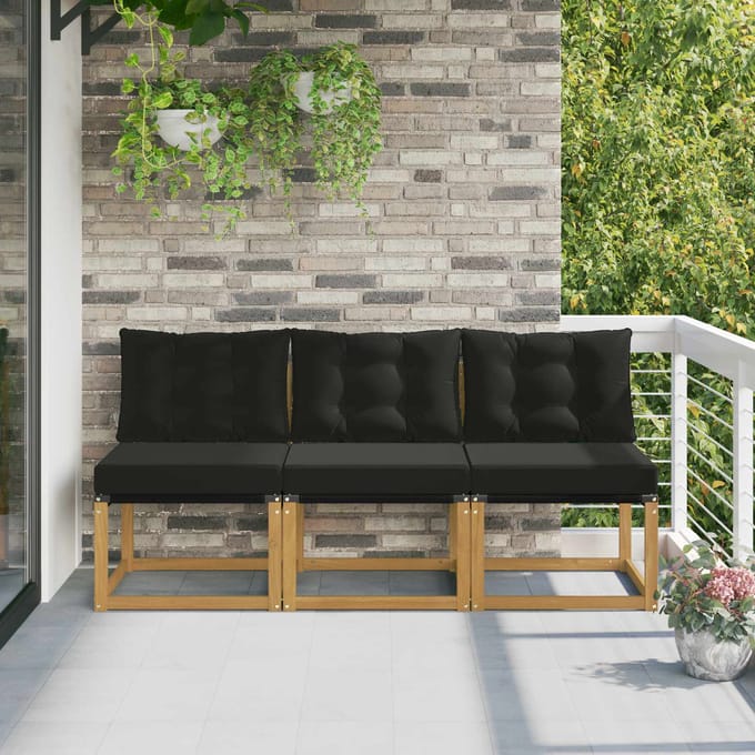 vidaXL - 3 - st - Buiten - Midden - Sofa - Massief - acaciahout - en - Textilene-stof