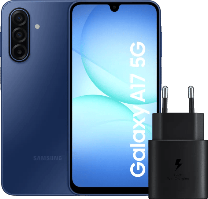 Samsung Galaxy A17 128GB Blauw 5G + Samsung Oplader 25 Watt Zwart