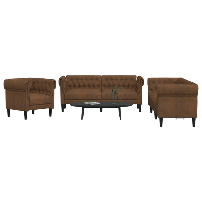 vidaXL - 3-delige - Loungeset - stof - bruin