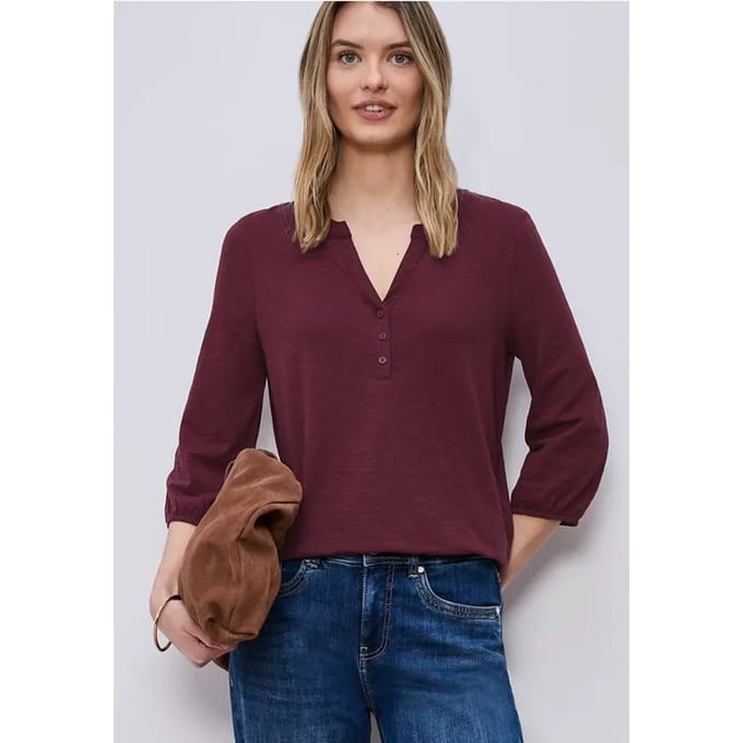 Shirt met 3/4-mouwen, split neck en knopen