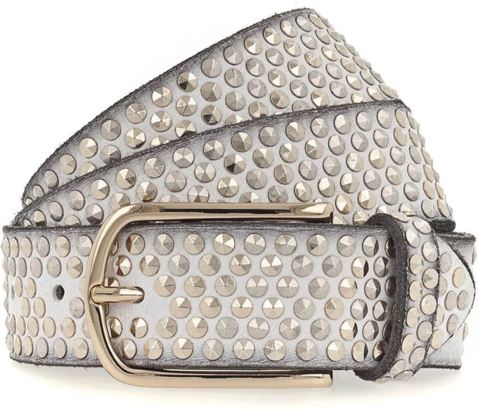 b.belt Leren Riem Nietengürtel Zoe Gold W75 Cream-White Wit