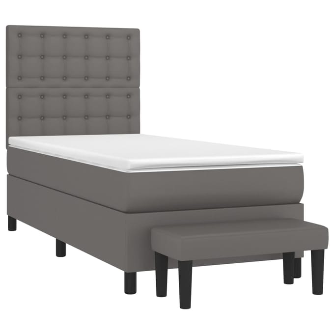 vidaXL - Boxspring - met - matras - kunstleer - grijs - 100x200 - cm