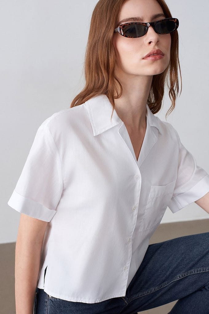 Dames Katoenen Poplin Crop Shirt
