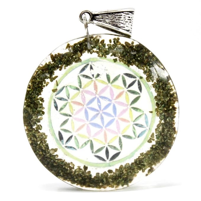 Orgonite Power Hanger Voor Ketting - Groene Steen Mandala - 4x4x0.5cm