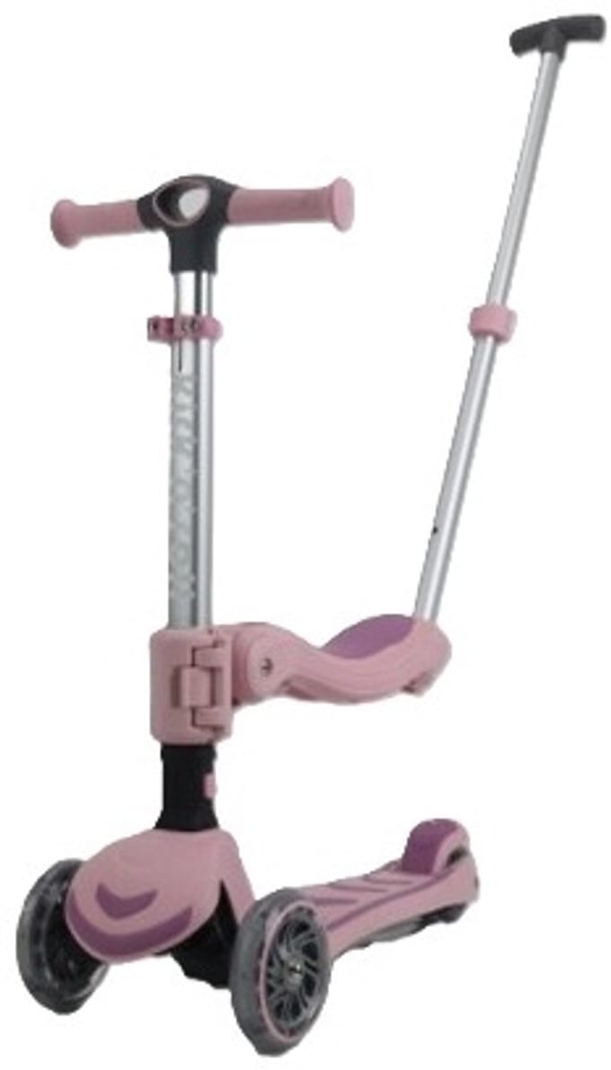 Kick'n'Roll S6 - ECO - Roze - 3IN1 - Kinderstep - Afneembaar zitje - Duwstang