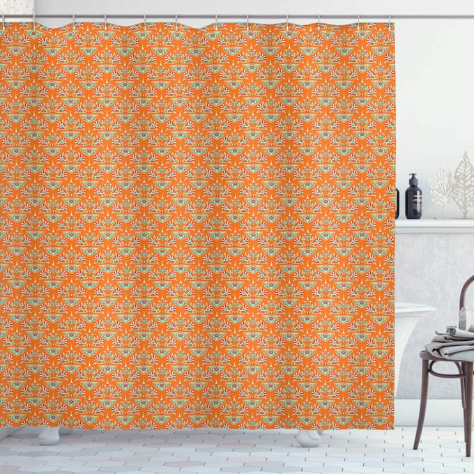 ABAKUHAUS – Traditioneel Douchescherm – 175x180 cm – Oranje/Seafoam
