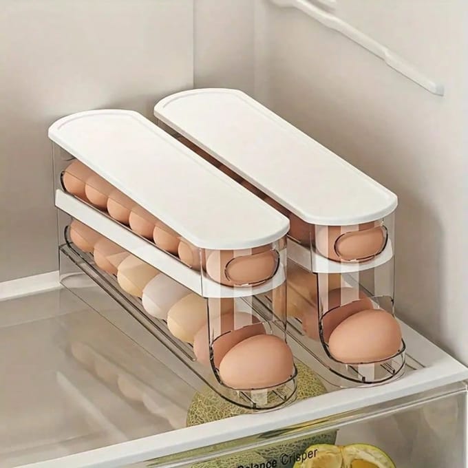 Deur Koelkast Gespecialiseerde Ruimtebesparende Rolbare Eierbewaardoos - Eierbewaring, Duurzaam Plastic, Essentieel voor Keuken white
