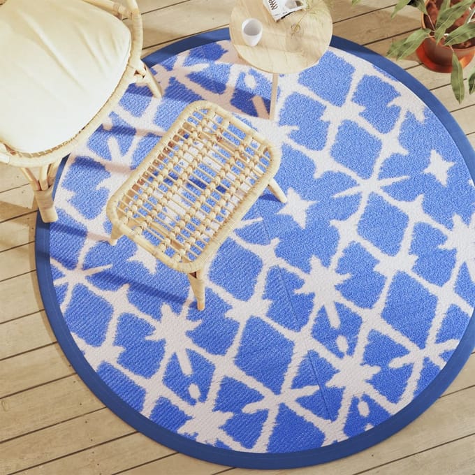 vidaXL - Buitenkleed - ARAKIL - Ø160 - cm - polypropeen - blauw - en - wit