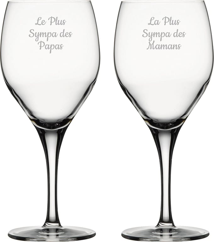 Rode wijnglas gegraveerd - 42,5cl - Le Plus Sympa des Papas & La Plus Sympa des Mamans