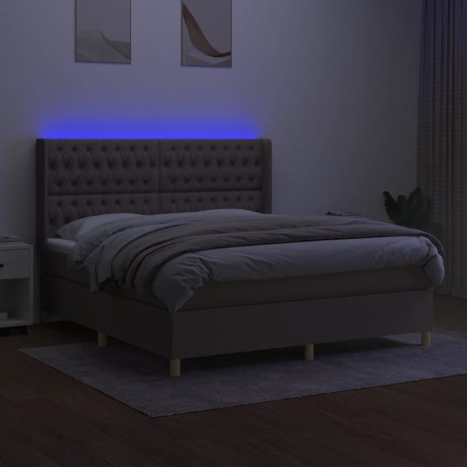 vidaXL - Boxspring - met - matras - en - LED - stof - taupe - 180x200 - cm