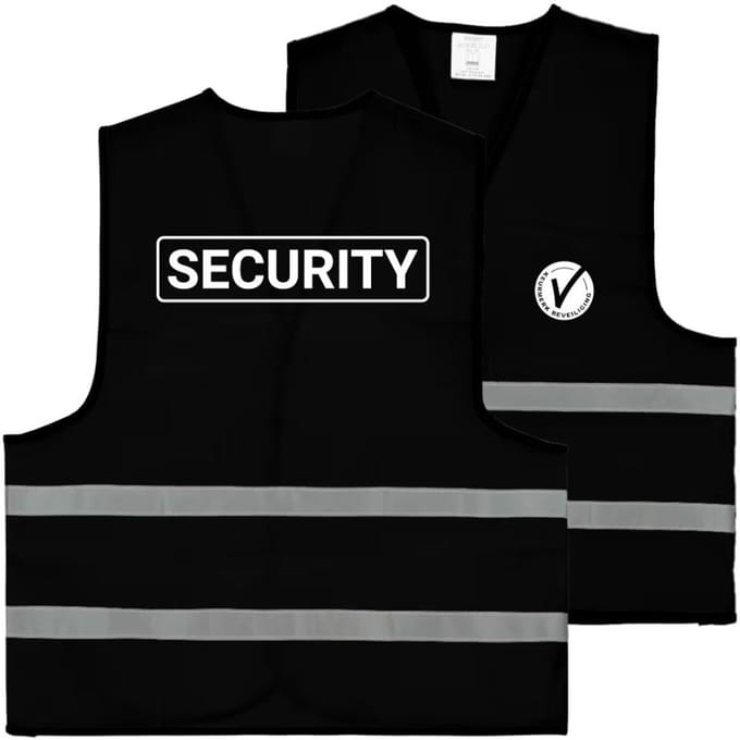 Security hesje zwart met V-logo | voor- en achterkant bedrukt