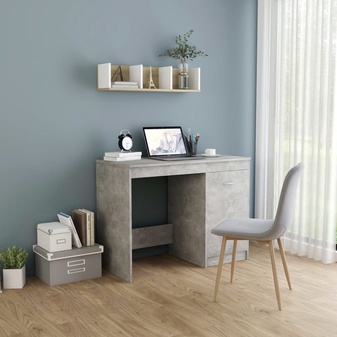 vidaXL - Bureau - 100x50x76 - cm - bewerkt - hout - betongrijs
