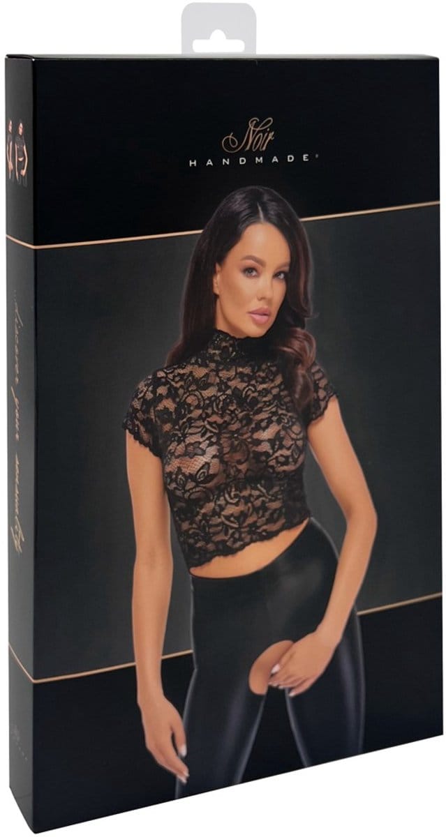Essence Lace Top with High Collar - Maat S | Noir Handmade
