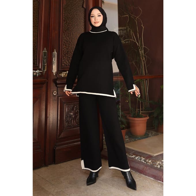 Split Detailed Gebreide kleding Pak Zwart