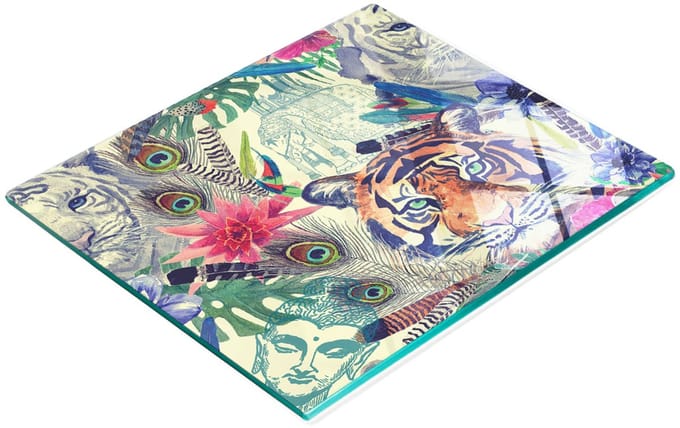 Gehard multifunctioneel decoratief bord van glas met tijgerkoppen, 60x52 cm