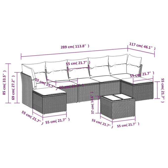 vidaXL - 8-delige - Loungeset - met - kussens - poly - rattan - grijs