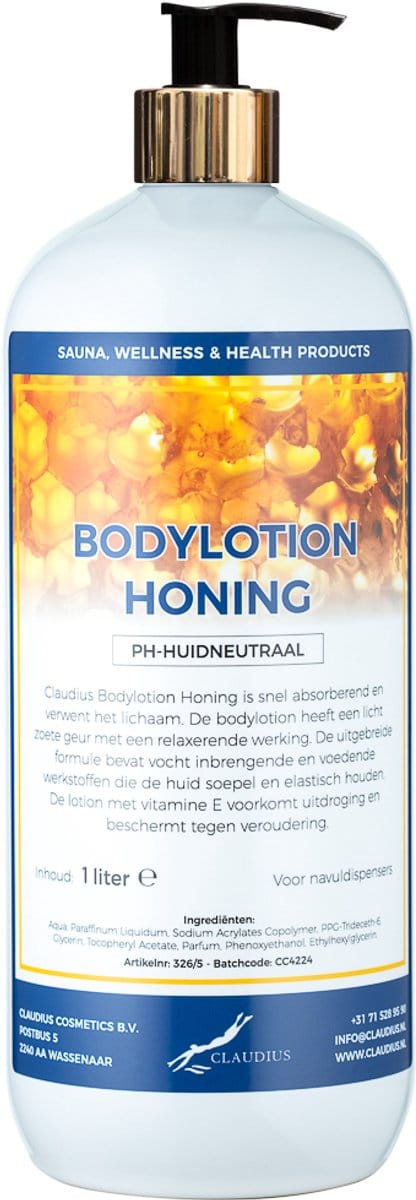 Bodylotion Honing 1 liter met gouden pomp