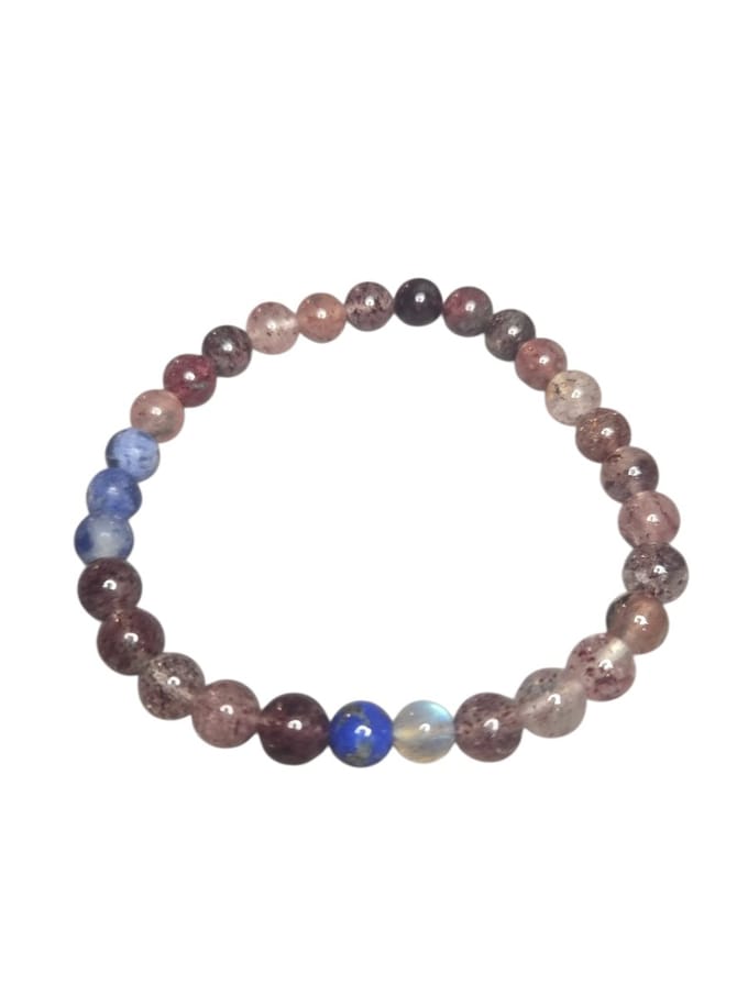 lapis lazuli, carneool, aarbeienkwarts armband.
