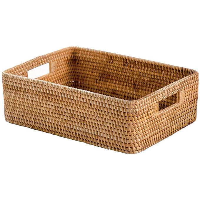 Panier de rangement en rotin, organisateur utilitaire de bureau, panier de rangement tissé pour table basse brown