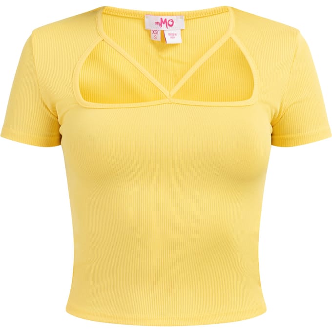 Mymo Ribgebreid T-shirt Dames lichtgeel