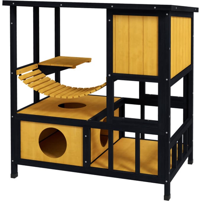 4goodz Kattenhuis 3 laags 85x60x88 cm - Geel + Zwart