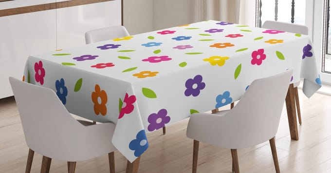 ABAKUHAUS tafelkleed 140x240 cm – multicolor satijn, madeliefjes
