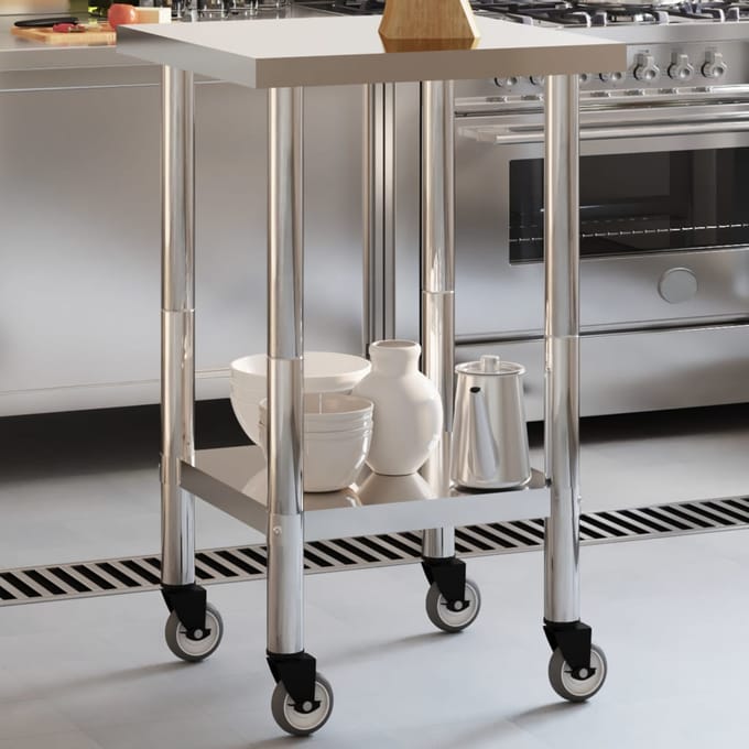 Vidaxl Table de Travail de Cuisine sur roulettes, 55x55x85 cm, Acier Inoxydable