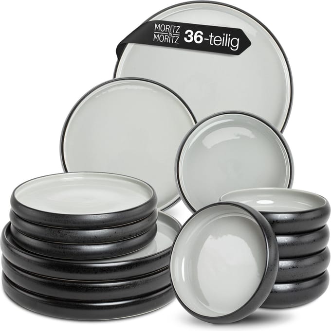 Moritz & Moritz SOLID Serviesset 12 Persoons - 36-delig Servies Set met Dinerbord, Dessertbord en Soepbord - Keramiek - Grijs