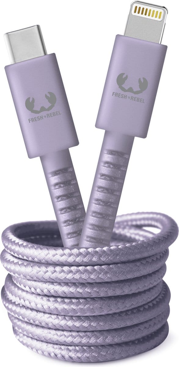 Fresh 'n Rebel - USB-C naar Apple Lightning oplaadkabel - 2 meter - Gevlochten kwaliteit kabel - Dreamy Lilac