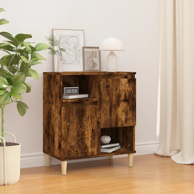 vidaXL - Dressoir - 60x35x70 - cm - bewerkt - hout - gerookt - eikenkleurig