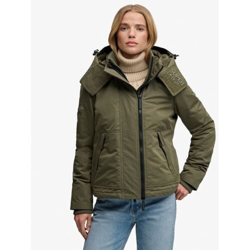 Superdry Microvezel Arctic Windcheater Jas met Capuchon Khaki Grootte: 38